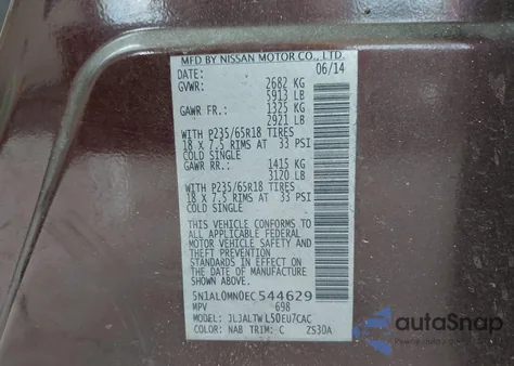 2014 Infiniti Qx60 z USA, uszkodzony, nr VIN 5N1AL0MN0EC544629